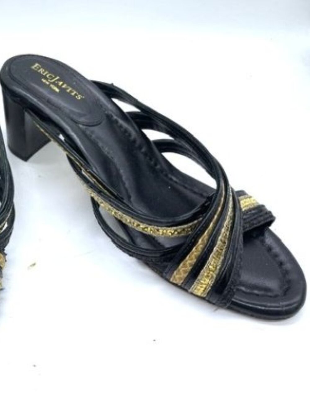 Eric Javits Womens  Black & Gold Natural Straps Low Heel Sandals 9W